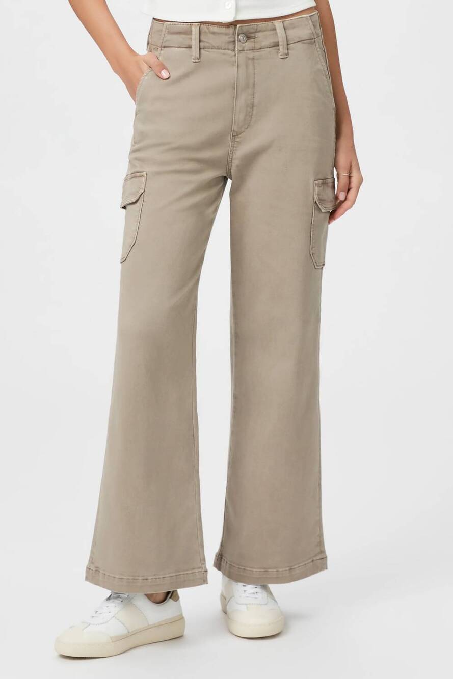 NEW PAIGE carly cargo with pockets pants in vintage moss taupe